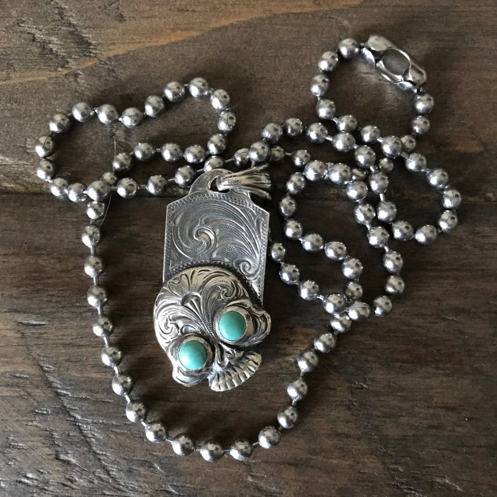 Rockin Out Turquoise Sterling Silver Skull Pendant